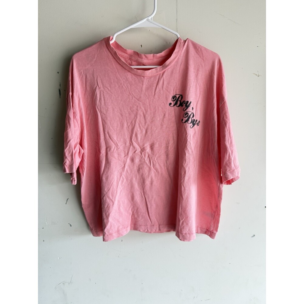 Aerie Womens Large Pink Boxy Graphic Tee “Boy Bye” Short Sleeve T-Shirt